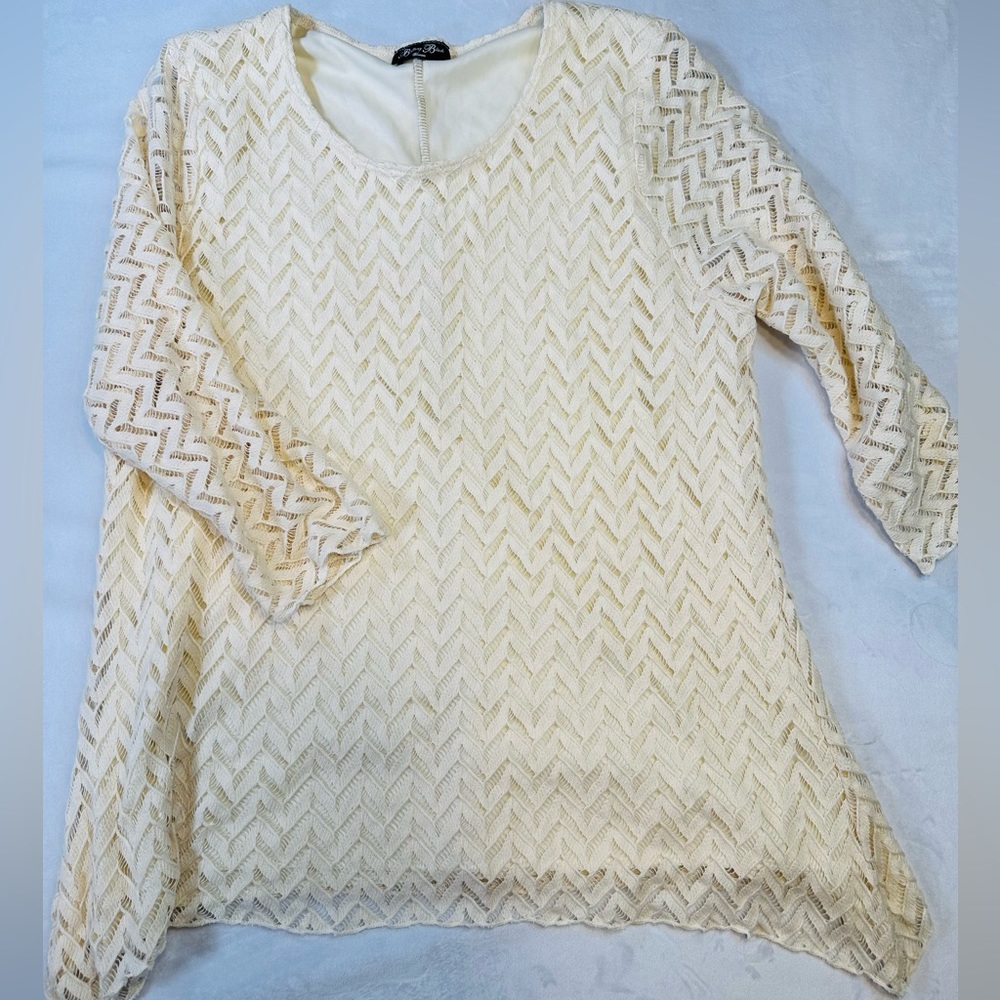 Brittany Black Boho Crochet Cotton Knit Tunic Top Ivory Plus Size L
